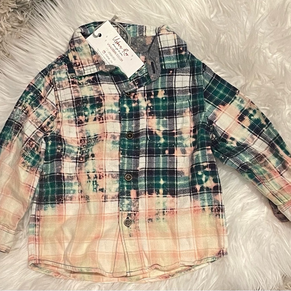 🛑SOLD🛑Green Plaid Hand Bleached Flannel Shirt